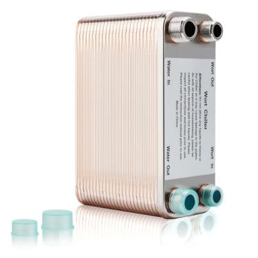 Imagem de Resfriador de mosto 50 placas, trocador de calor de cobre de placa soldada para cerveja caseira, placa de aço inoxidável de 19 x 7,4 cm, conexão de rosca 1/2 NPT sistema de resfriamento rápido de