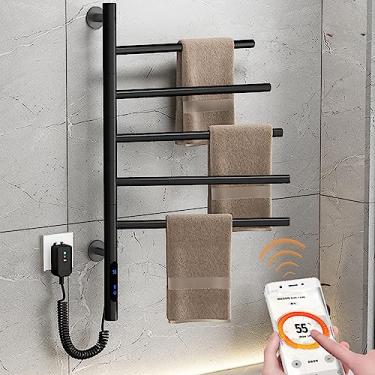 Imagem de Aquecedor De Toalhas Para Banheiro, Aquecedor De Toalhas De Banho Montado Na Parede Com Wi-Fi Inteligente, 1H-8H, Toalheiro Aquecido EléTrico Com Temporizador,Black