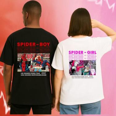Imagem de Kit 2 Camiseta Namorado Homem Aranha Estampada Algodão Macia Casal Bás