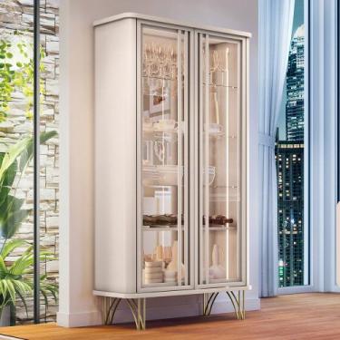 Imagem de Cristaleira de Vidro com Espelho e LED Lucie Off White H01 - D'Rossi -