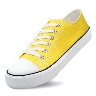 Imagem de Tênis unissex de lona casual de cano baixo com cadarço para mulheres e homens, confortável, leve, clássico, moderno, popular 2024, Zapatillas Casual De Lona De Moda para Hombre Y Mujer, Amarelo, 11