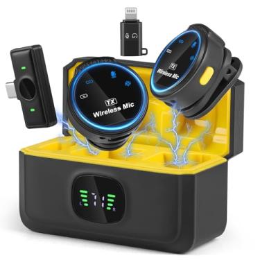 Imagem de Microfone de Lapela Profissional Sem Fio com Capa de Carregamento, 2 Mini Microfones Sem Fio com Cancelamento de Ruído Inteligente, Compatível com Android e iPhone para Gravação de Vídeo