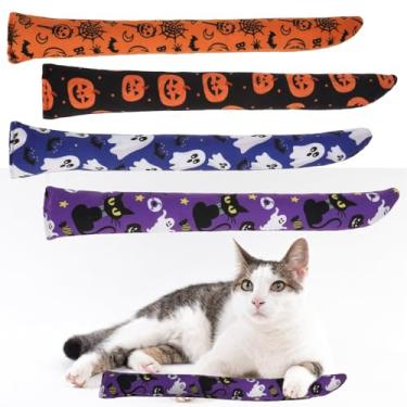 Imagem de EXPAWLORER Brinquedos de Halloween para gatos, 4 peças de brinquedos macios de erva-dos-gatos com sinos dentro, brinquedos interativos resistentes à mordida em forma de peixe para brincar de gatinho