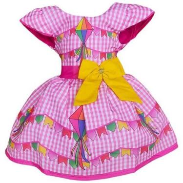 Imagem de Vestido Luxo Temático Infantil Festa Junina São João Quadrilha Xadrez 