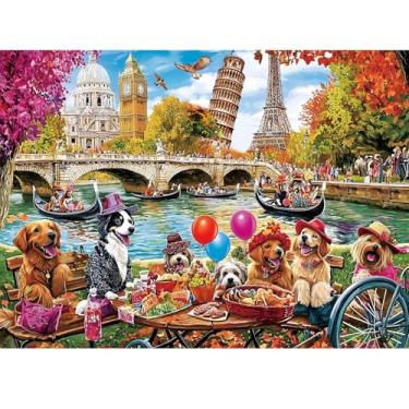 Imagem de Puzzles for Adults 500 Pieces - Fun Picnic Pups Around The World Puzzle, Dog Gone Days Jigsaw Puzzle, Camping Animal Puzzles for Teens 12-16, Impossible Puzzle Perfect for Game Nights 20.5X 15 in