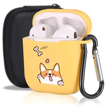Imagem de Capa para Cachorro Corgi Bonito da Maycari para AirPods 2&1 com Chaveiro, (Amarelo) Capa de TPU Macia com Design de Animais Compatível com Apple AirPods Capa de Carregamento para Meninas e Meninos