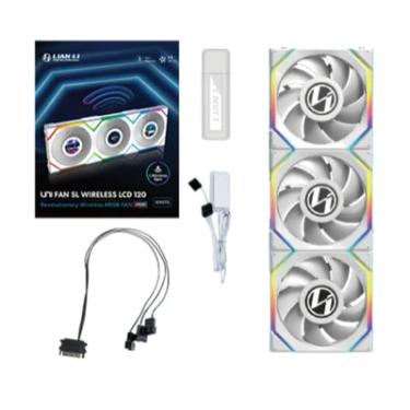 Imagem de Kit 3 Fans 120mm Lian Li Uni Fan Sl Wireless Lcd 120, ARGB, C/ Controladora, White - 12sllcd1w3w