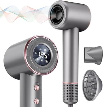 Imagem de Rudd Secador de cabelo com difusor, secador de cabelo de alta velocidade com tela, motor sem escova de 110.000 RPM para secagem rápida, 200 milhões negativo de baixo ruído, cinza