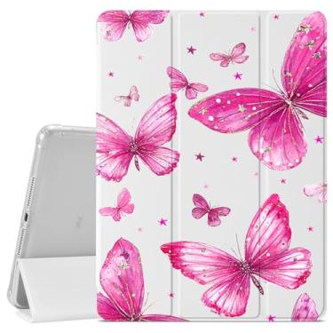 Imagem de VibrantFruitique Capa de borboleta elegante rosa choque para iPad Pro 13 polegadas (M4) 2024, suporte para lápis, traseira de TPU macio transparente e capa de tablet com três dobras para mulheres