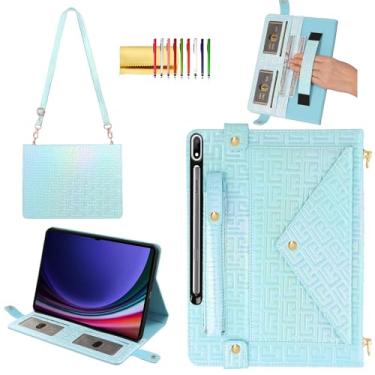 Imagem de Capa brilhante para Samsung Galaxy Tab S7/S8/S9/S9 FE/S10 FE 27.7 cm 27.9 cm, bolsa carteira iridescente Techcircle com suporte para caneta + compartimentos para cartão + alça de mão + alça de ombro