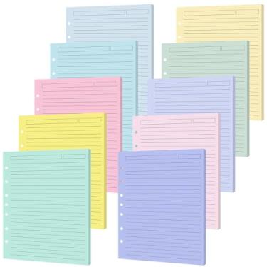 Imagem de 100 folhas A5 pautadas com 7 furos para fichário de papel 14 x 21,6 cm, 10 linhas coloridas para fichários de 3 ou 7 anéis, cadernos de tamanho júnior, para escritório, escola, negócios, casa