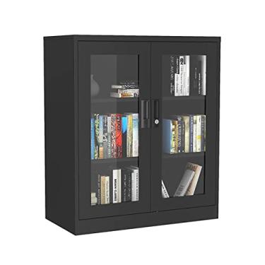 Imagem de SISWIM Armário de arquivo de aço com porta de vidro com trava para escritório, sala de estar, quarto, armário de armazenamento de cozinha