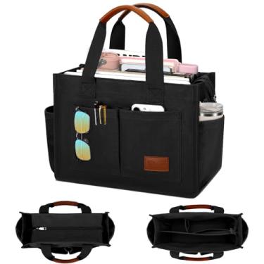 Imagem de KKXIU Bolsa feminina grande de lona com zíper e compartimentos, bolsa carteiro bíblica de trabalho transversal com bolsos, Nova atualização Plus preta, Large