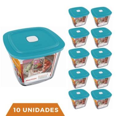 Imagem de 10 Potes Vidro Quadrado Alto Com Tampa Facilita Marinex 1L - NADIR FIG