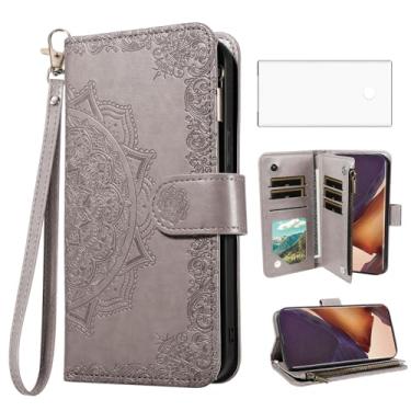 Imagem de Asuwish Capa para celular Samsung Galaxy Note 20 Ultra 5G com protetor de tela de vidro temperado suporte para cartão Note20 Plus Notes 20Ultra Note20+ U + 20+ Twenty Not S20 Cinza