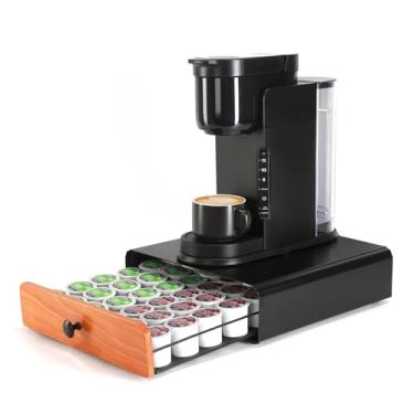 Imagem de SYSYLY Gaveta de armazenamento de cápsulas de café para copo K, capacidade de 36 cápsulas, organizador de bancada, metal, 32 cm C x 32 cm L x 9 cm A, preta.