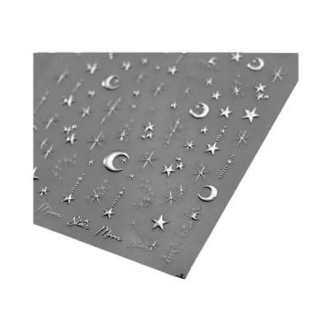 Imagem de Adesivos De Unhas Bronzeadores Coreanos 5D Ouro Prata Estrela Lua Luxo