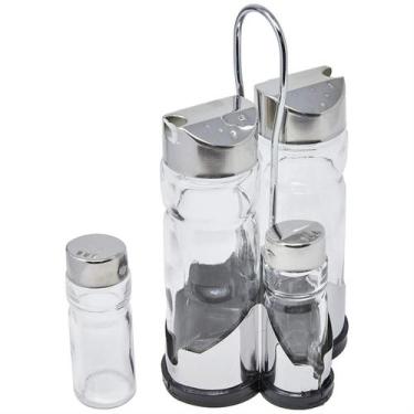 Imagem de Conjunto galheteiro 4 peças com suporte aço inox euro home