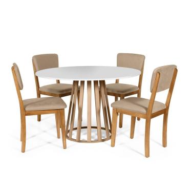 Imagem de Mesa De Jantar Redonda Gabi Bran/jade Com 4 Cadeiras Estofadas Ella Bege