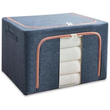 Imagem de Caixa Organizadora Multiuso，Dobrável， PVC Transparente com Zíper Duplo Abertura Frontal e Superior – Para Armários e Guarda-Roupas (66 Litros) (Azul)