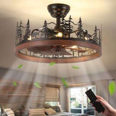 Imagem de Ventilador de teto rústico para casa de fazenda com luz e controle remoto, ventilador de lustres rústico vintage sem lâminas de 53 cm, ventilador de teto rústico para sala de estar, quarto, corredor