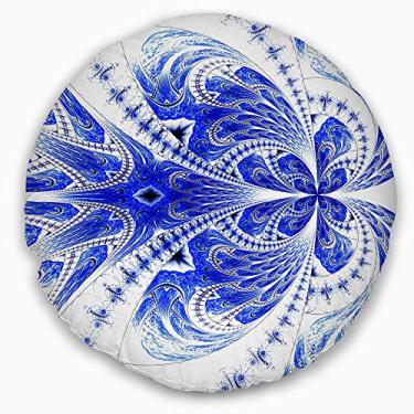 Imagem de Designart simétrico macio azul fractal flor redonda sala de estar, sofá, enchimento de almofada + capa de almofada impressa em ambos os lados 50,8 cm