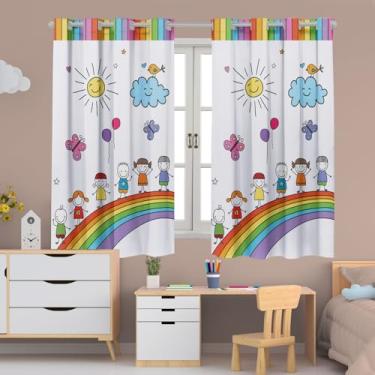 Imagem de Cortina Infantil Estampada, 2,00x1,50m, Poliéster, para Quarto de Menina ou Menino, Decorativa (BRINCANDO NO ARCO IRIS)