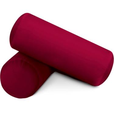 Imagem de SAHARBEDDINGS 2 peças de capa de almofada de pescoço cervical com fronhas reforçadas de algodão para almofada cilíndrica gola redonda fecho de zíper (vinho, 40,6 x 15,2 cm, conjunto de 2 travesseiros)