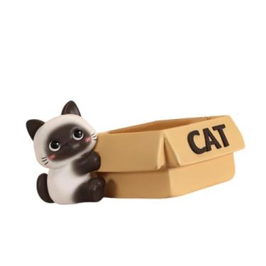 Imagem de Baoblaze Organizador de estátua de gato de resina, arte, artesanato, fofo, multifuncional, porta-chaves, recipiente de armazenamento para escritório, mesa de
