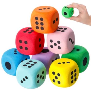 Imagem de Halloscume 8 Pcs Big Foam Dice Set EVA Dice Large Assorted Colorful Foam Cubes with Number Dots for Slate Board Game Building Fun Game Night Party Math Learning Session (Round,Dot,1.5 Inch)