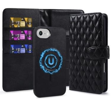 Imagem de CMIDUS Capa carteira de couro magnética removível MagSafe para iPhone 16E com 3 compartimentos para cartão e suporte com bloqueio de RFID (preto)