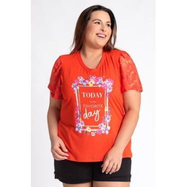 Imagem de Blusa Feminina Plus Size Estampada Mangas Princesa Detalhe Manga Devor