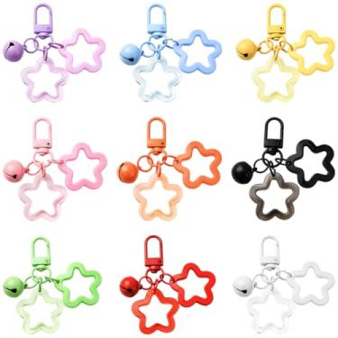 Imagem de SOFPLATE 9 cores, 9 peças, berloque de bolsa de estrela, com sino, fofo, chaveiro, plástico, acrílico, cor doce, arco-íris, fecho de garra de lagosta, berloques para bolsa, bolsas, mochila, decoração