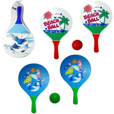 Imagem de Kit de Raquetes de Frescobol de Madeira e Borracha com Bolinha, 38 cm, Cor Sortida
