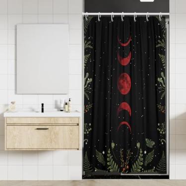 Imagem de Coxila Cortina de chuveiro lua vermelha, pequena, preta, gótica, bruxa, assustadora, escura, temperamental, celestial, enluar, meio estreito, caminhada única, em pé, banheiro, 91 x 182 cm, tecido de