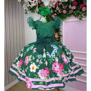 Imagem de Vestido Infantil Verde Natal Juvenil Flor Festa Luxo - Estilo e Confor