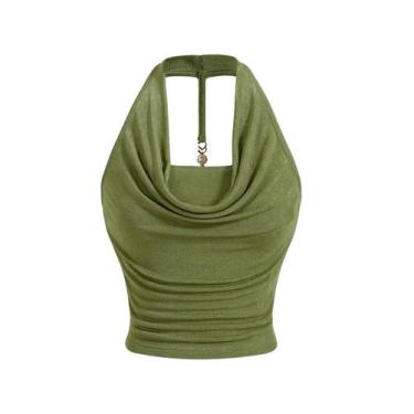 Imagem de Blusa curta feminina Milumia franzida com capuz, gola alta, sem mangas