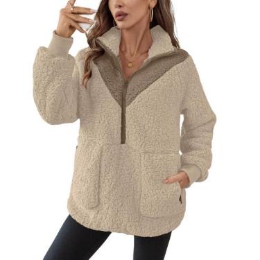 Imagem de Moletom feminino Rapbin com meio zíper, jaqueta de lã Sherpa L