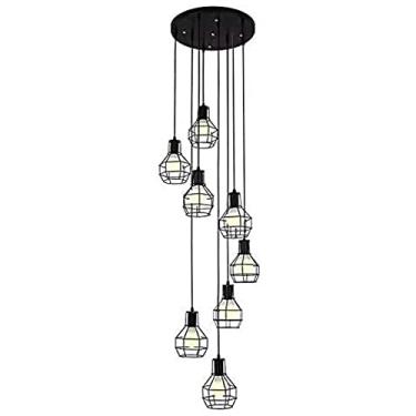 Imagem de Lustre Retro Industrial Espiral Pendente Luz Ferro Forjado Metal Lanterna Longo Lustre Nórdico Luminária Pendente Luminária de Teto para Escada Edifício Apartamento Sala de Estar (Co