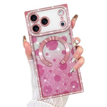 Imagem de Fiyart Capa projetada para iPhone 17 Pro Max, linda estampa de bolinhas compatível com proteção de câmera MagSafe com glitter magnético estético TPU à prova de choque para mulheres e meninas 17,5 cm