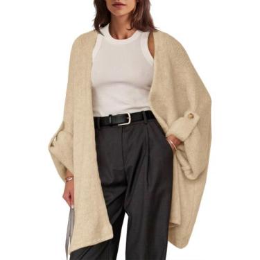 Imagem de Suéter de cardigã Saodimallsu feminino de tamanho grande, comprido, cá