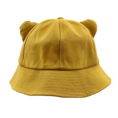 Imagem de Chapéu de balde MOSSTYUS Cat Ears Design com proteção solar amarelo