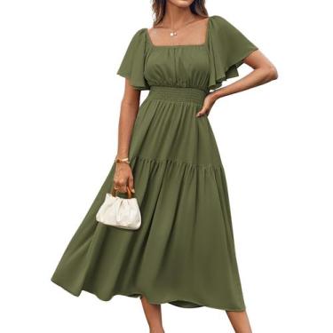 Imagem de Vestido longo feminino GRACE KARIN, casual de verão, verde militar