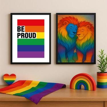 Imagem de Kit 2 Quadros Lgbt Gay - Leões Be Proud 33X24Cm - Com Vidro - Quadros 