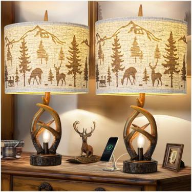 Imagem de Conjunto de lâmpadas Scenekoy 65cm Antler Rustic Table Candeeiros de m