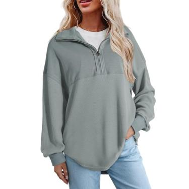 Imagem de Moletom SHEWIN com meio zíper e pulôver Waffle Knit azul claro