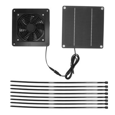 Imagem de Kit de ventilador de painel solar Ventilador de resfriamento alimentado por energia solar de 10 W de alta eficiência com rede de proteção de cabo de 150 cm para casa de animais de estimação estufa