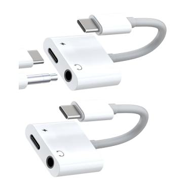 Imagem de Adaptador USB C para 3,5 mm (pacote com 2) Conector de fone de ouvido divisor de áudio auxiliar porta tipo C para iPhone 16 15 Pro Max compatível com Samsung Galaxy S24 S23 Ultra para iPad Android