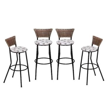 Imagem de Banquetas Alta, Kit 4 Banco Banqueta Banco Alto Cozinha Americana Bancada Churrasco Balcão(Branco Floral,Cappuccino)