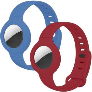 Imagem de ZMHAZHM Pacote com 2 pulseiras AirTag de silicone líquido 2025 - pulseira antiperda de uso duplo para pulso e mochila (azul claro + vermelho vinho)